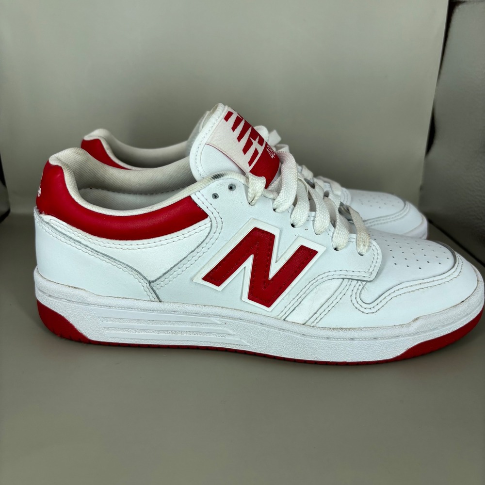 New Balance 480 White Red Leather Low Top Sneakers GSB480TR Mens 6 Boys 6